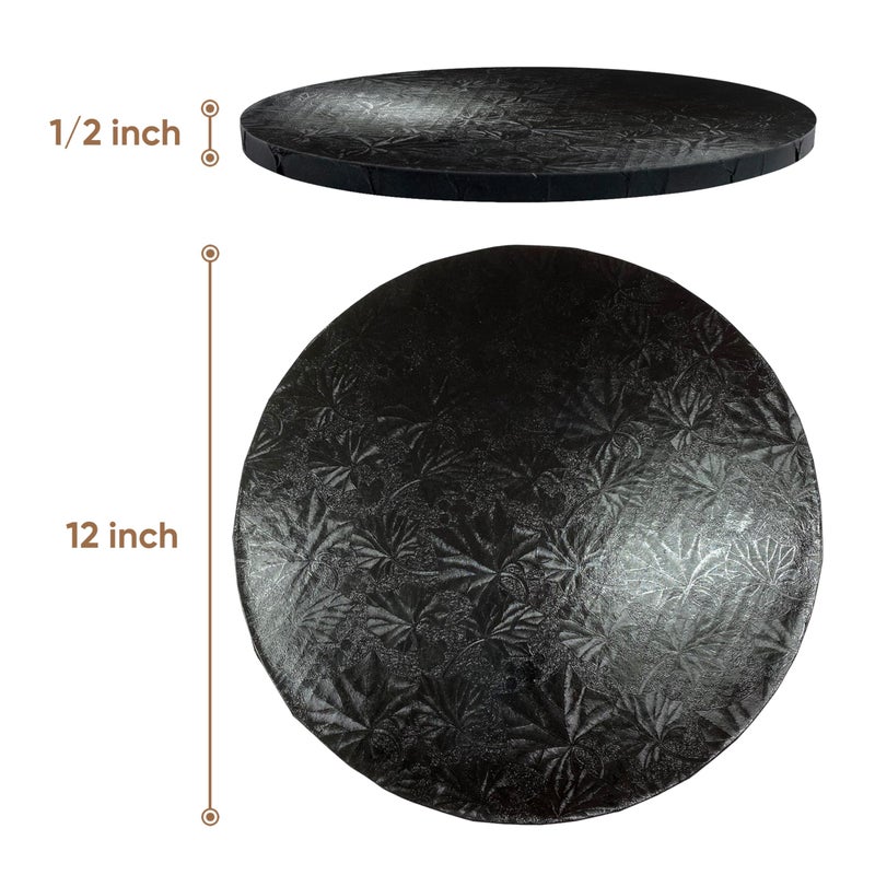 Cakebon Round Cake Boards - Sturdy 1/2 Thick Drums - 12 Inch Professional Fully Wrapped Edges Black 6-Pack - Image 2